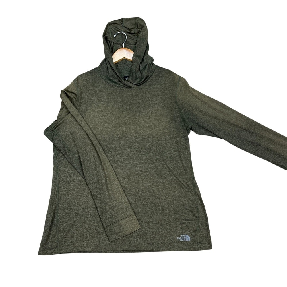 The North Face Hoodie Womens Large Olive Green Heathered Thumbhole Pullover